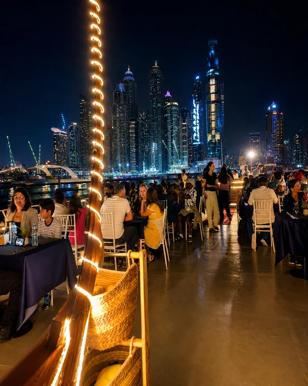 Guests on the deck at night
