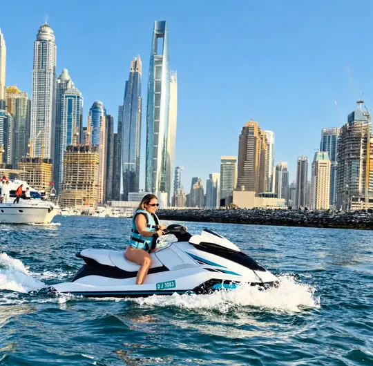 Jet Ski rider beside the Dubai Marina skyline